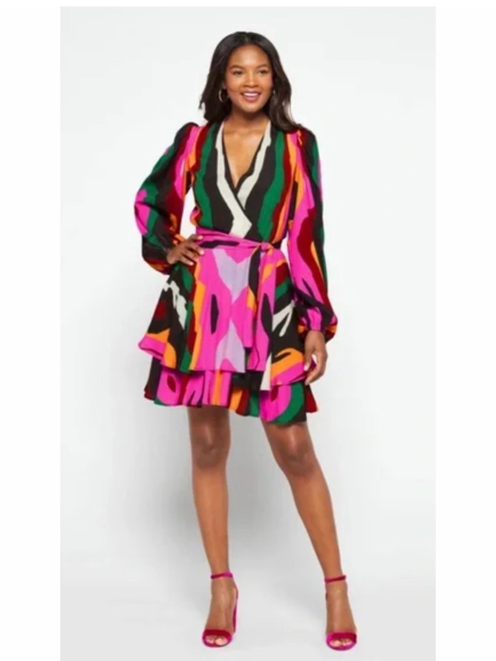 Megan Renee Kaleidoscope Wrap Tiered Mini Dress, XL, NWT